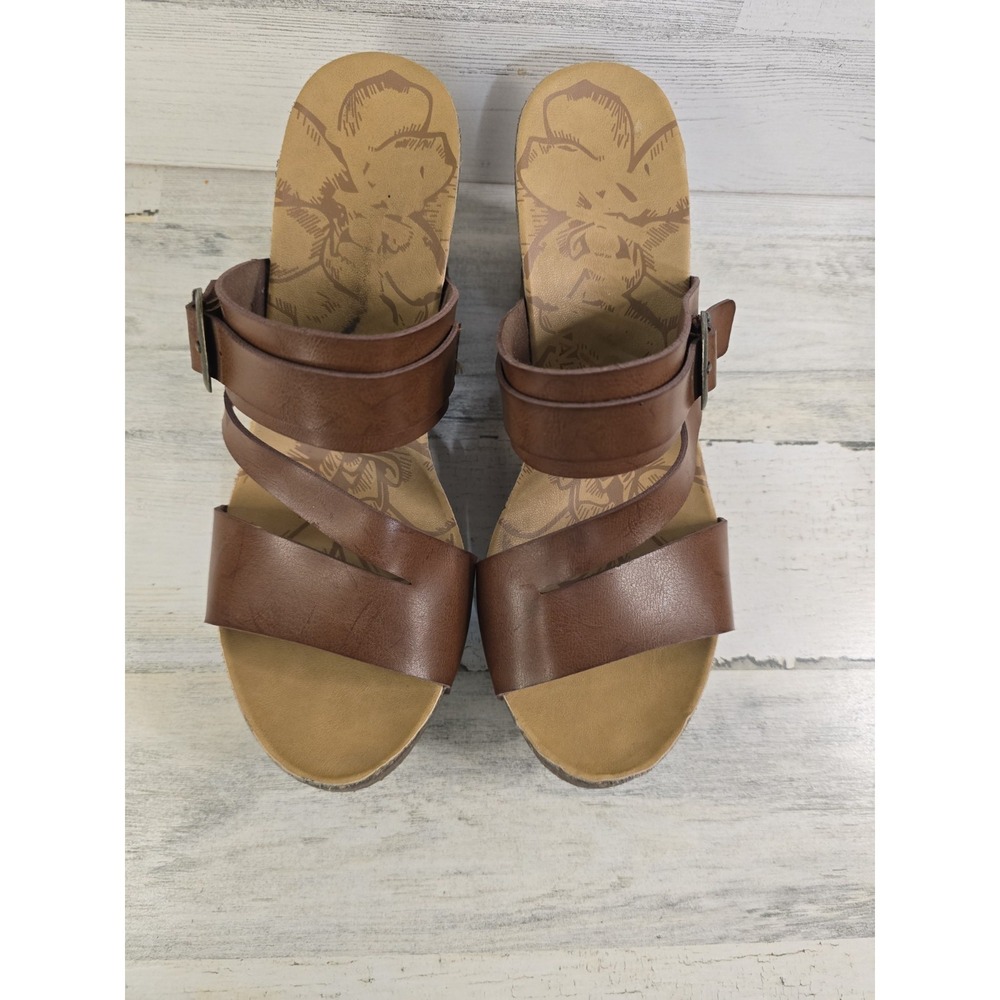 Blowfish Malibu Womens Brown Faux Leather Strappy Buckle Cork Wedge Sandals - Picture 2 of 11